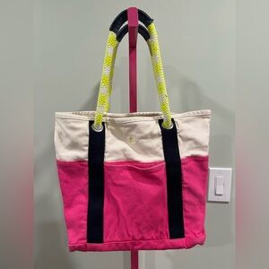 Tommy Hilfiger Pink and Cream Navy Canvas Tote Bag